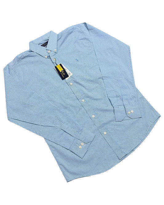 Micro-check Cotton Shirt - Blue