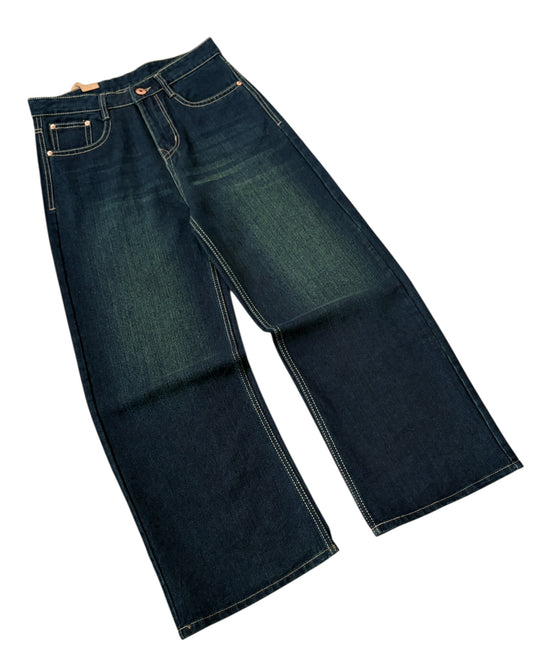 Dark Green Wash Wide Fit Jeans