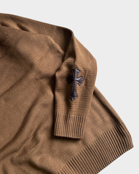 CH Leather Cross Patch Sweater - Dark Brown