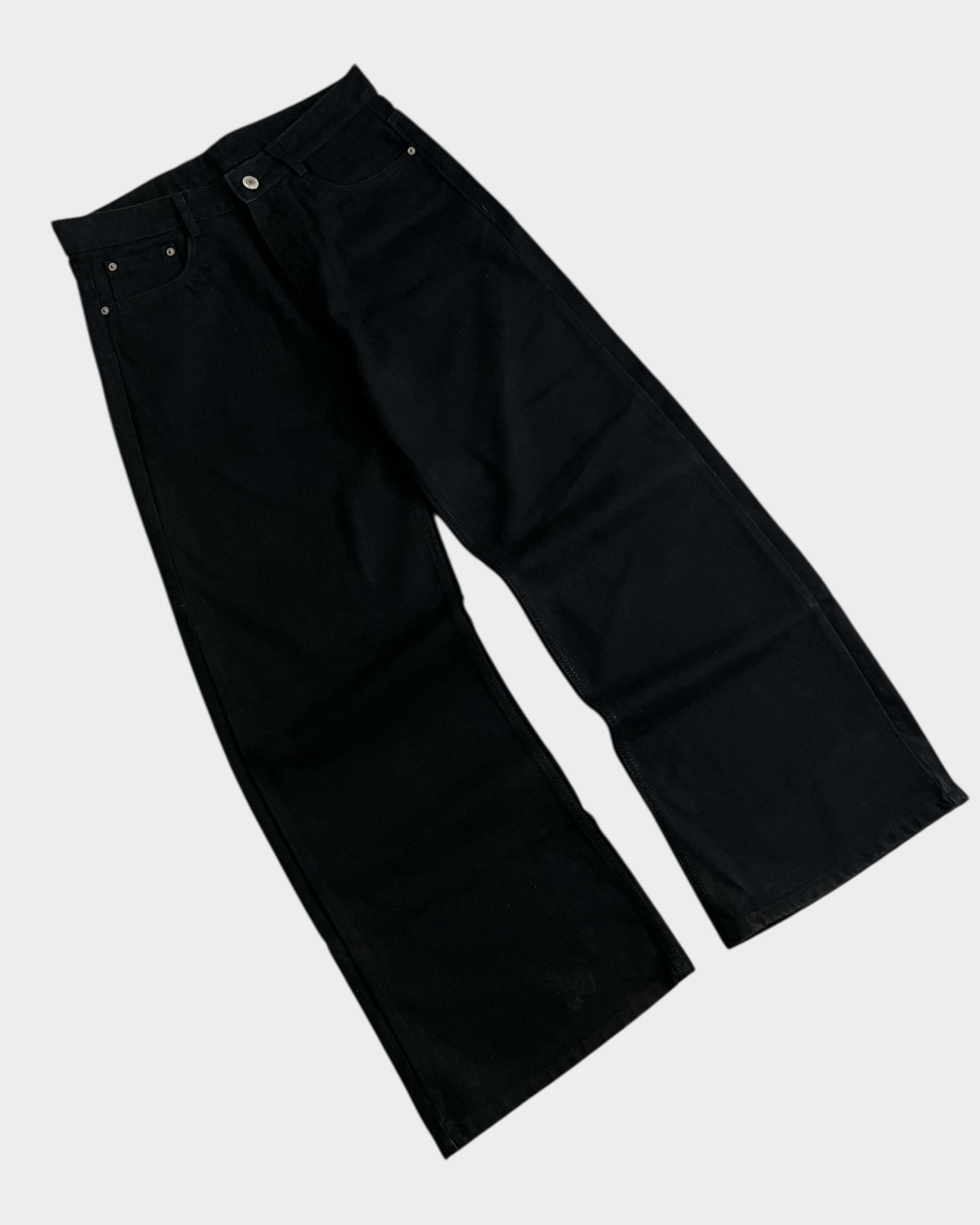 Solid Black Baggy Wide Leg Denim
