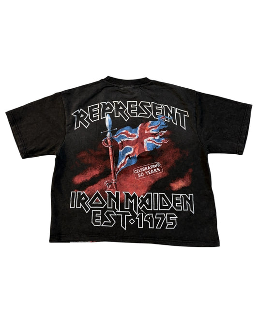 Boxy Fit Half Sleeve T-shirt - Iron Maiden Acid Wash