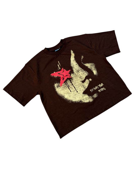 Boxy Fit Half Sleeve T-shirt - Tears Brown