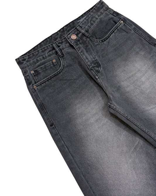 Grey Faded Straight Wide Fit Jeans