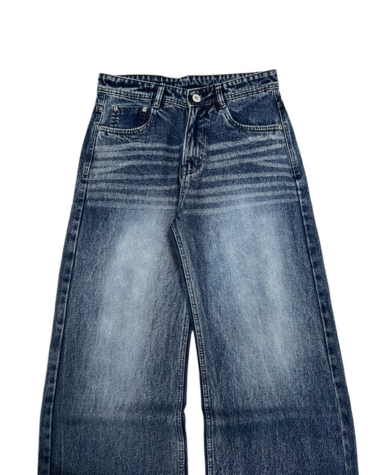 Medium Blue Whisker Wash Wide Fit Denim