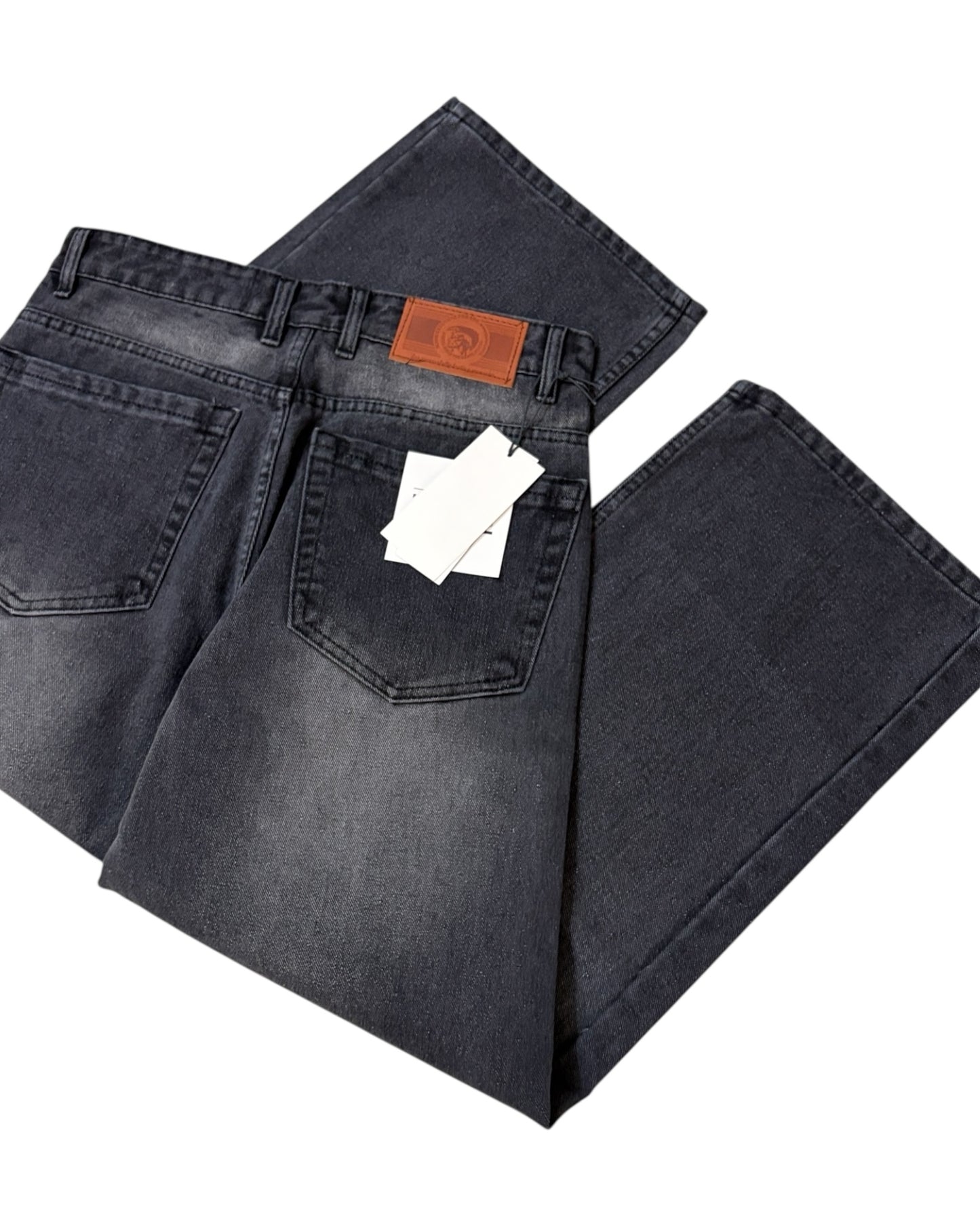 Grey Faded Straight Wide Fit Jeans
