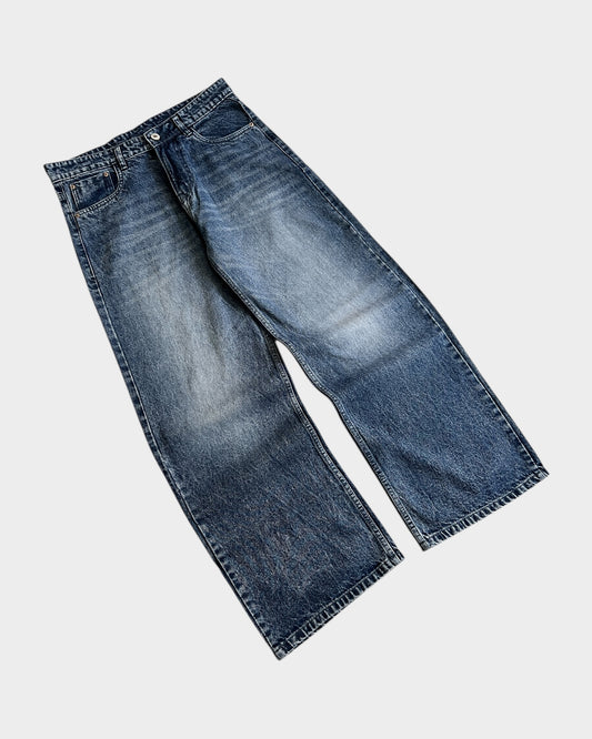Blue Vintage Faded Baggy Wide Denim