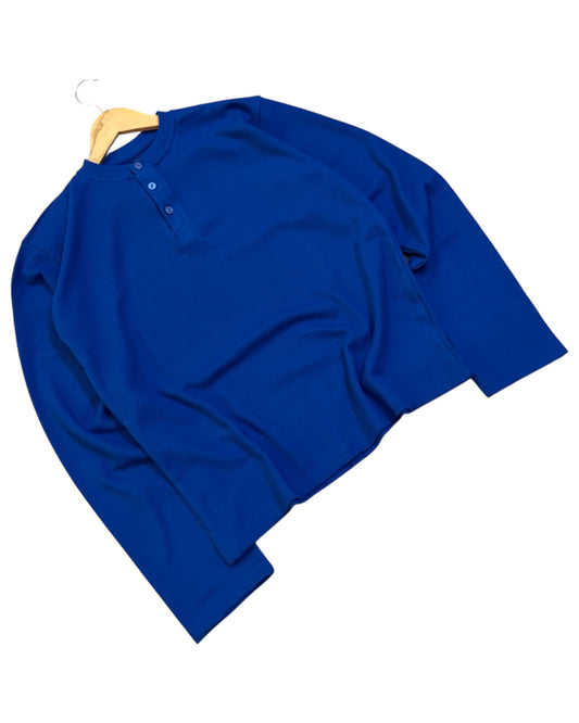 *Best Seller* Henley Boxy Waffle Tee - Royal Blue