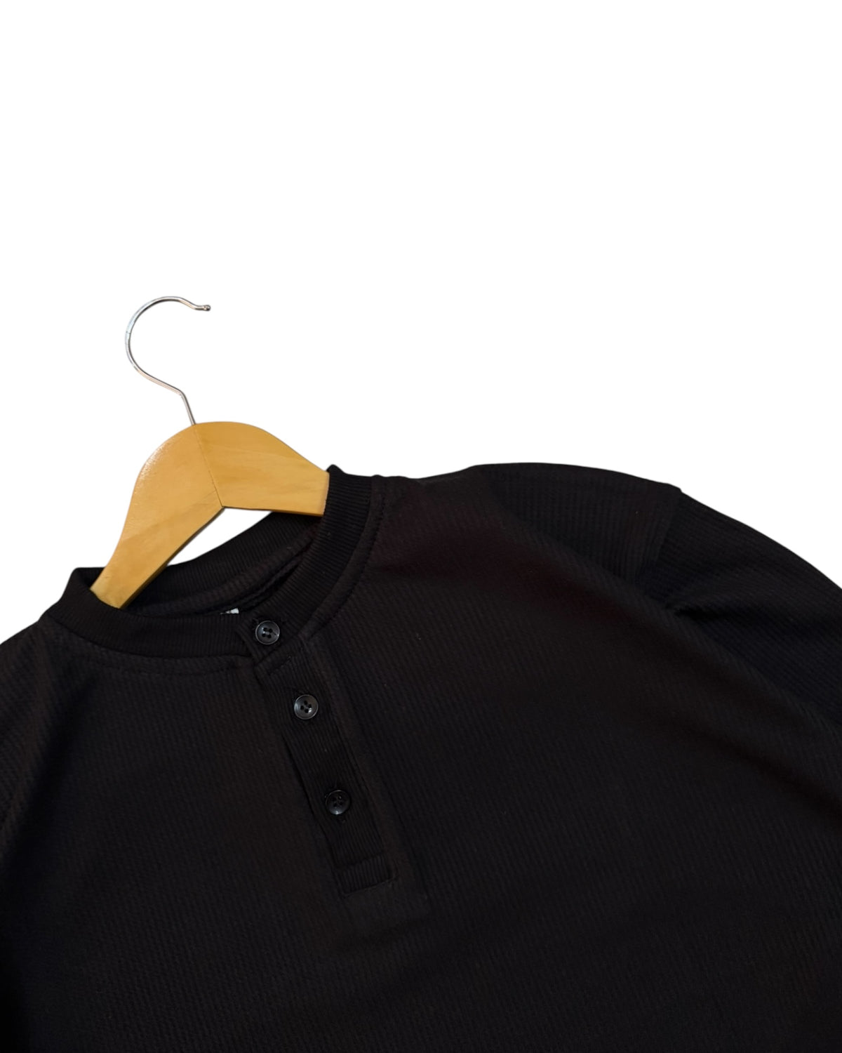 *Best Seller* Henley Boxy Waffle Tee - Black