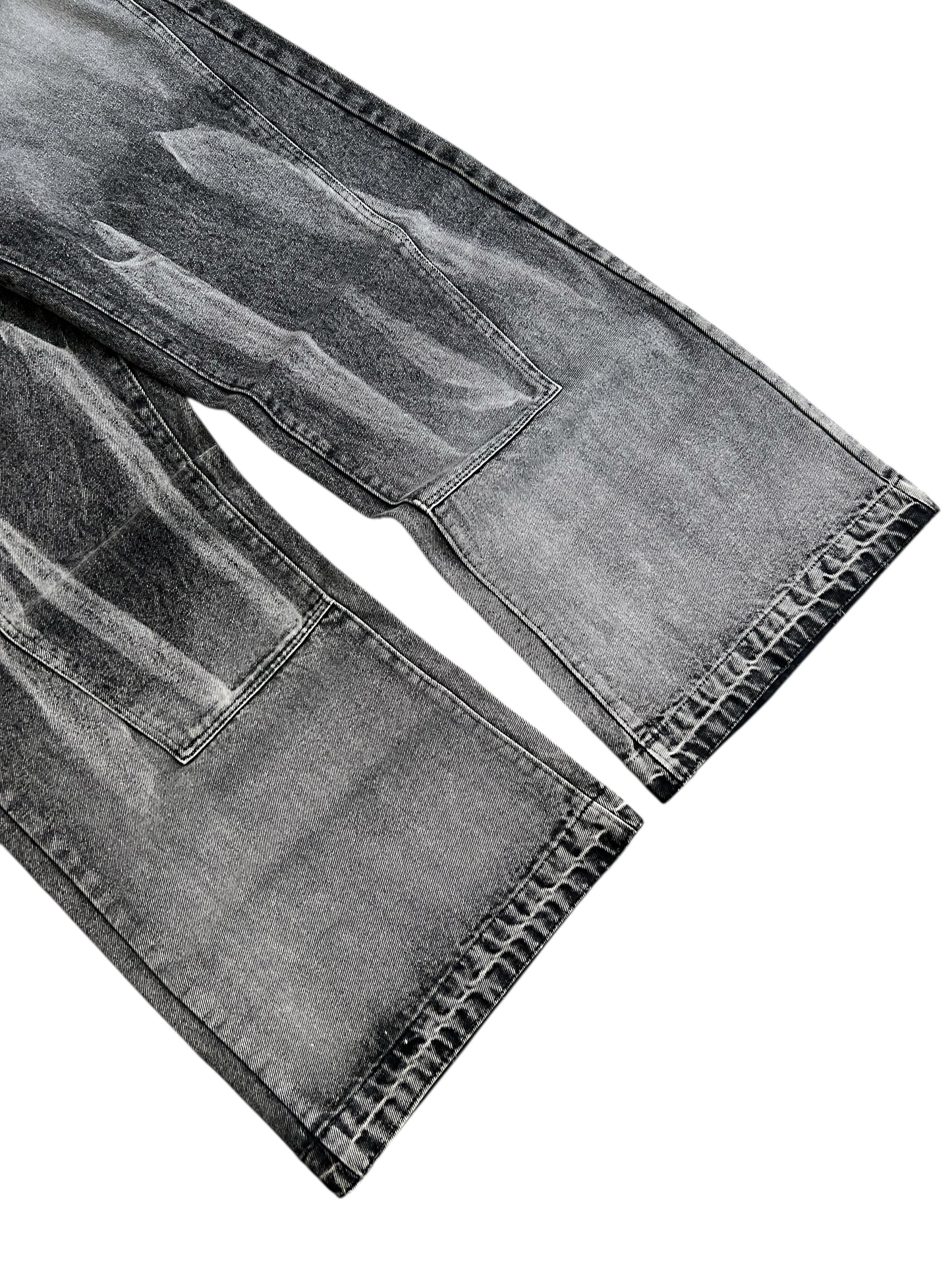Acid Grey Panel Baggy Wide Denim