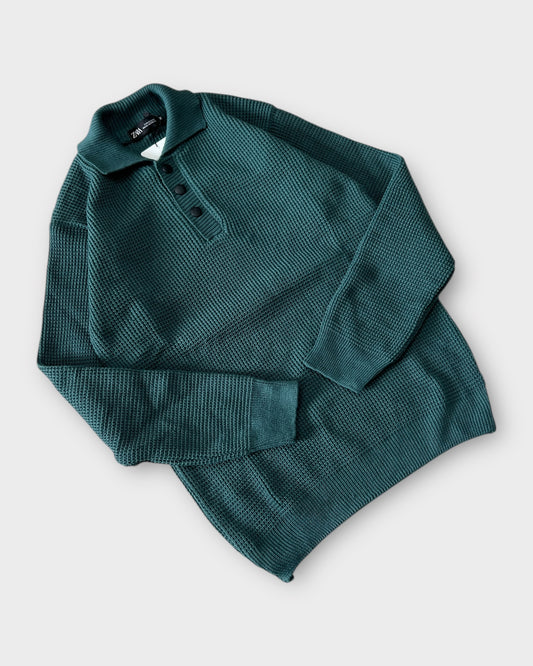 Teal Green Textured Knit Sweater