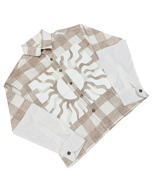 Solar Grid Boxy Fit Shirt - Brown