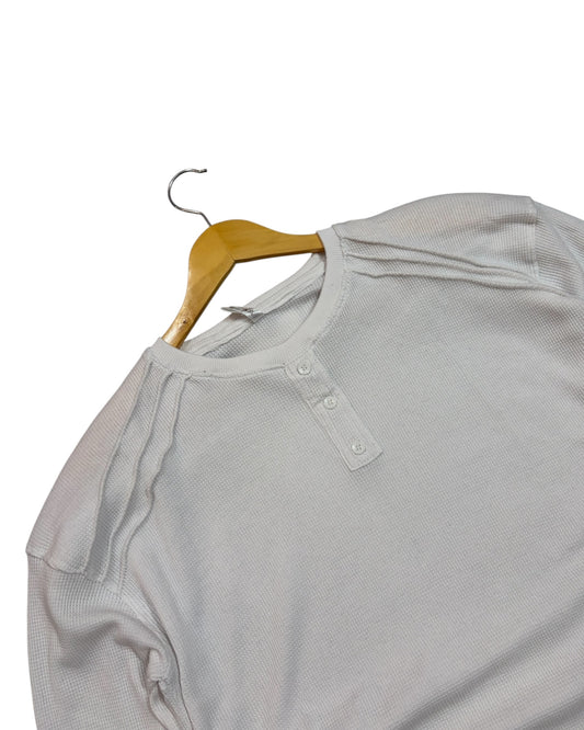 Triple Stitch Waffle Henley – White