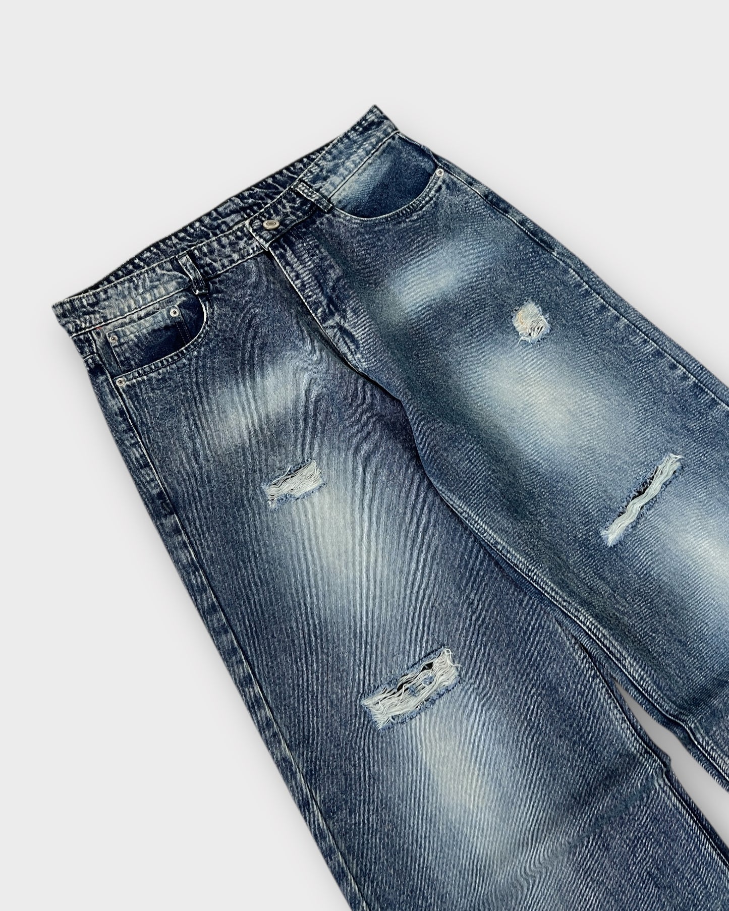 Distressed Indigo Wide Leg Baggy Jeans