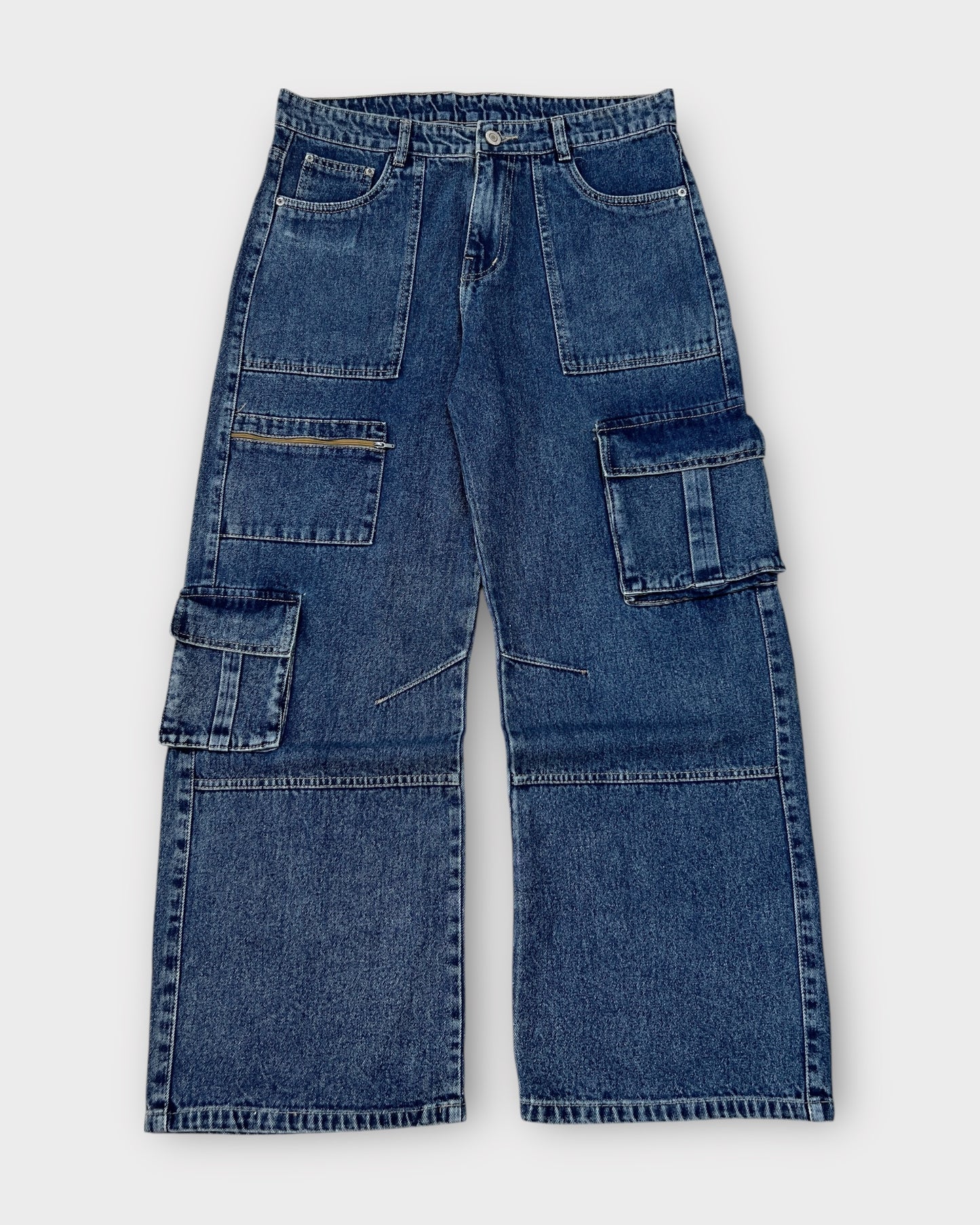 Dark Wash Utility Cargo Denim Baggy Wide Fit