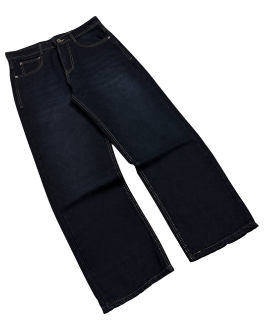 Dark Black Straight Wide Fit Jeans