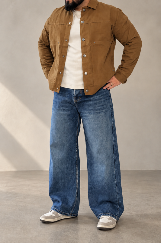 Workwear Boxy Cropped Jacket - Tan