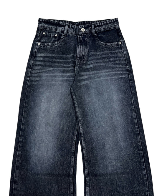 Dark Gray Whisker Wash Wide Fit Denim