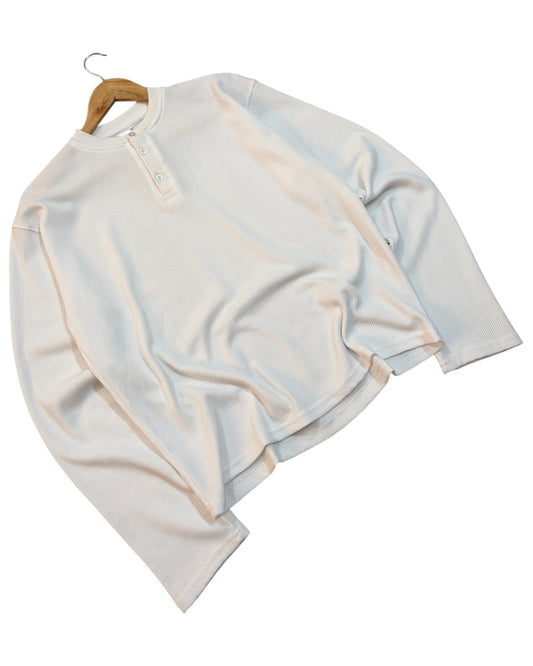 *Best Seller* Henley Boxy Waffle Tee - White