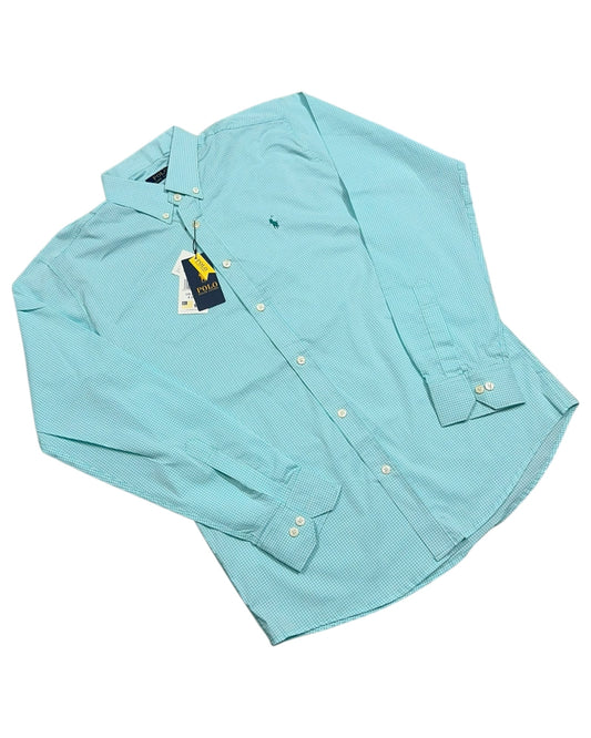 Micro-check Cotton Shirt - Sea Green