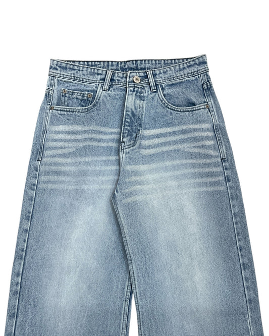 Ice Blue Whisker Wash Wide Fit Denim