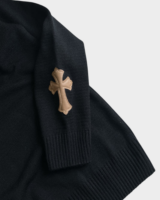CH Leather Cross Patch Sweater - Black