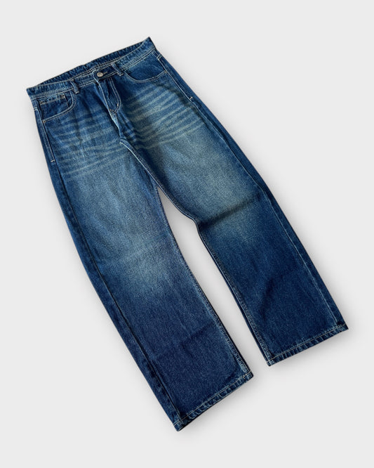Classic Mid-Blue Fade Relaxed Straight Fit Denim