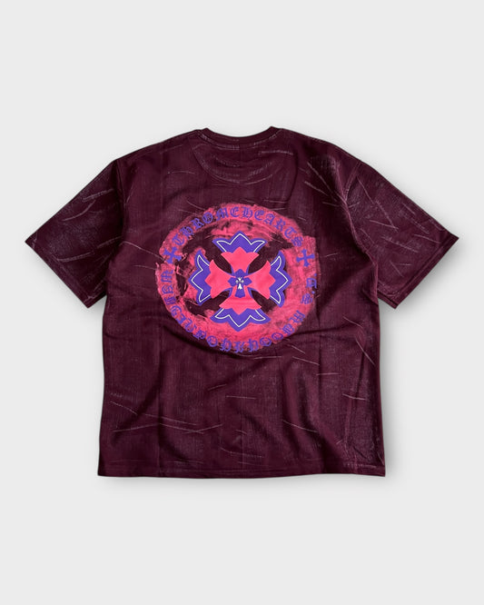 Chrome Floral Crest Tee - Maroon Red