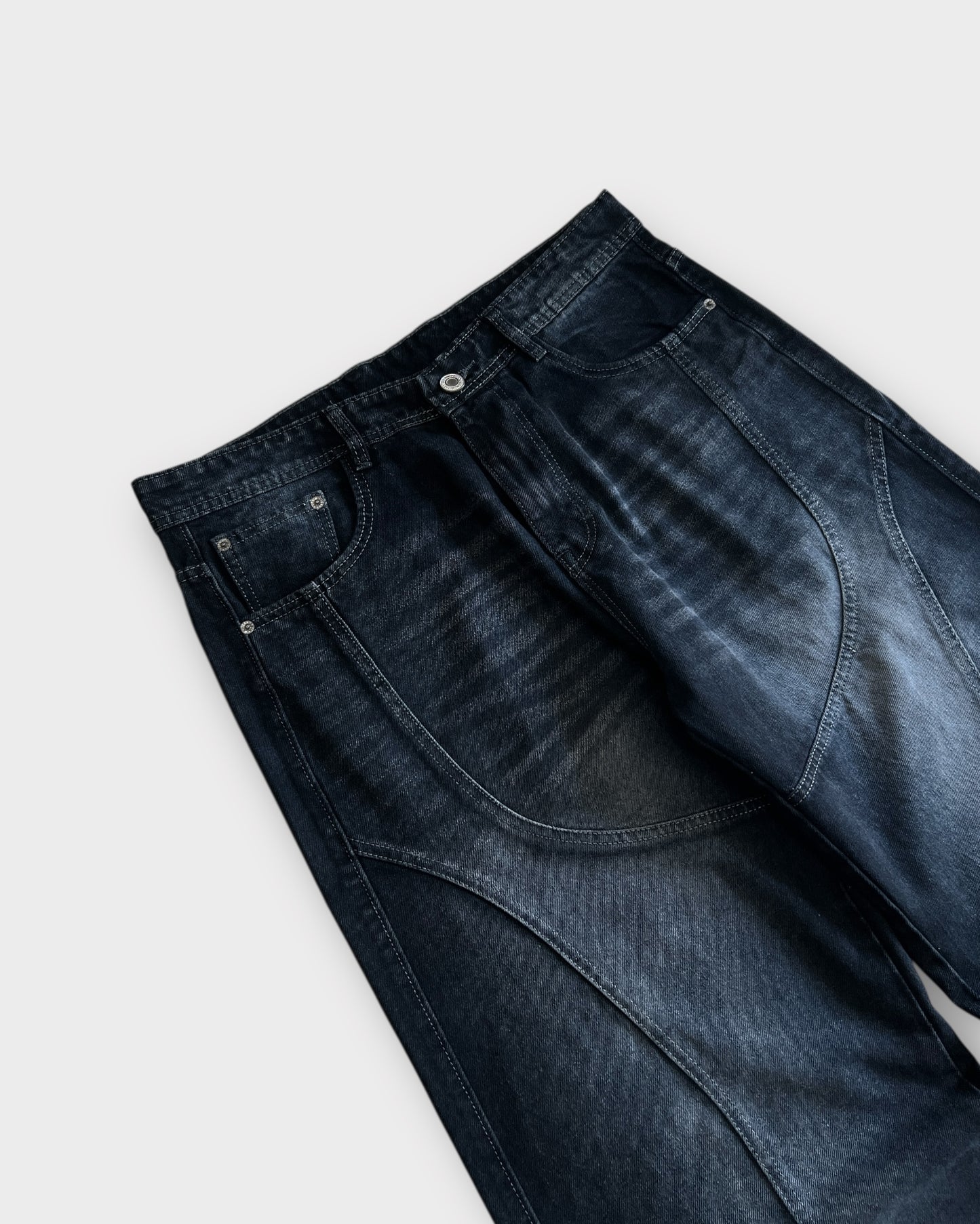 Shadow Panelled Dark Wash Baggy Wide Leg Jeans