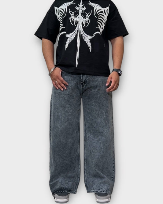 Light Charcoal Grey Wide Leg Baggy Jeans