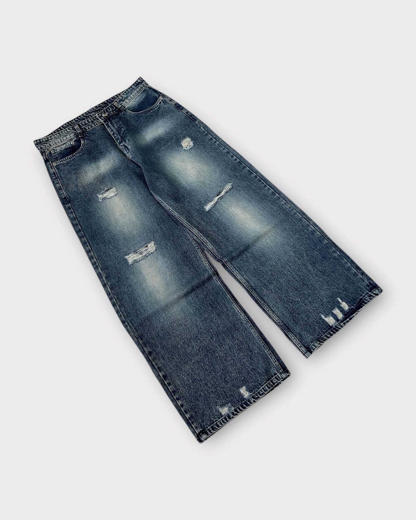 Distressed Indigo Wide Leg Baggy Jeans