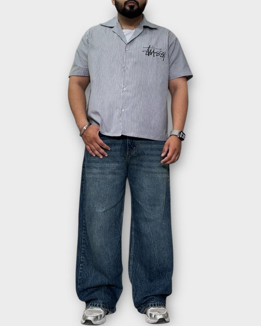 Grey Striped 8 Ball Street Boxy Cut Shirt
