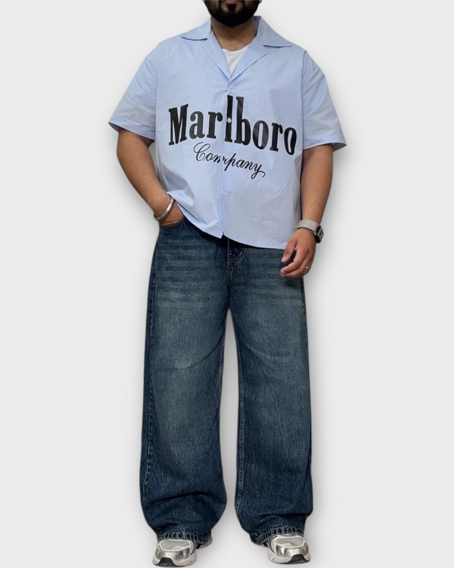 Blue Marlboro Street Boxy Cut Shirt