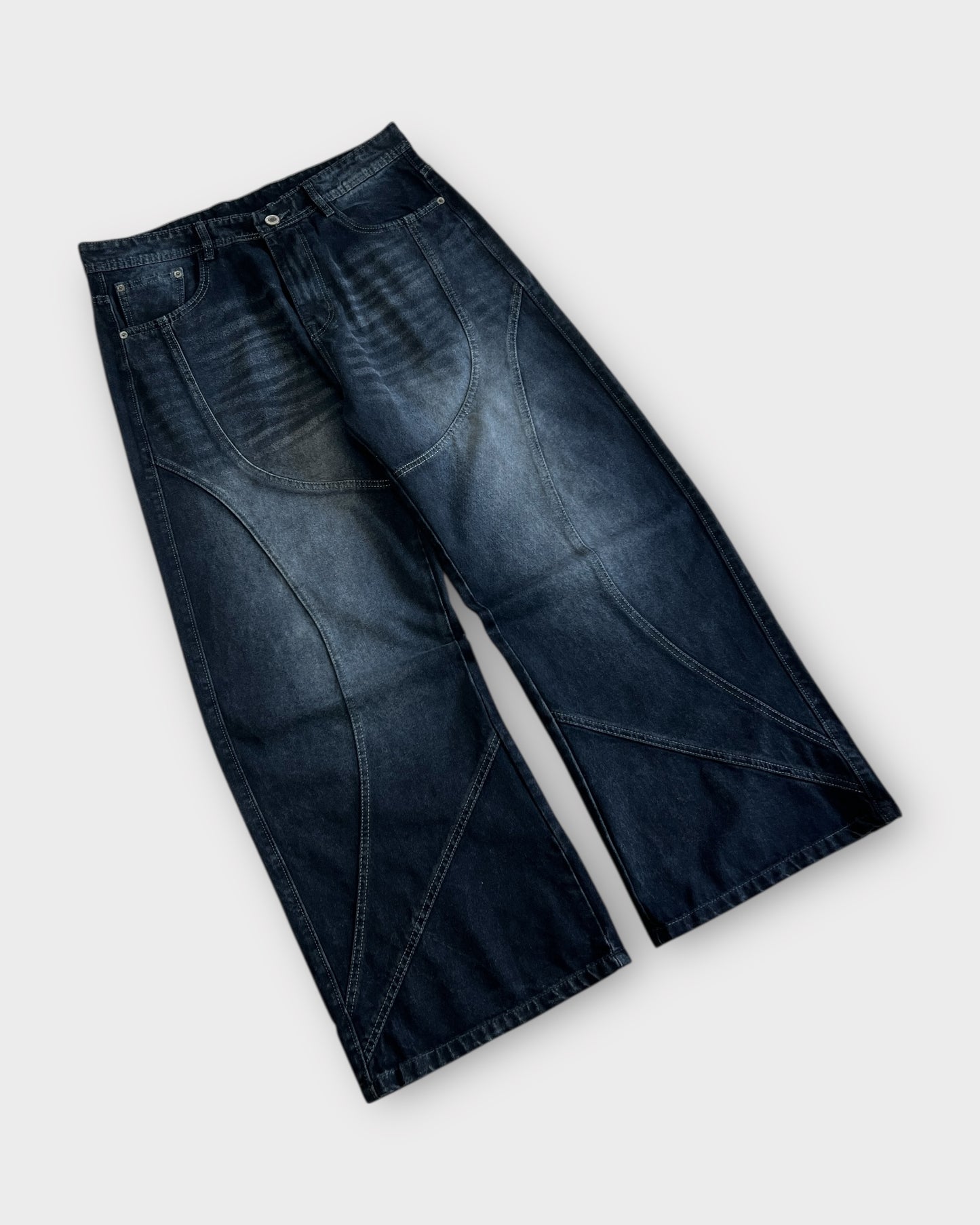 Shadow Panelled Dark Wash Baggy Wide Leg Jeans