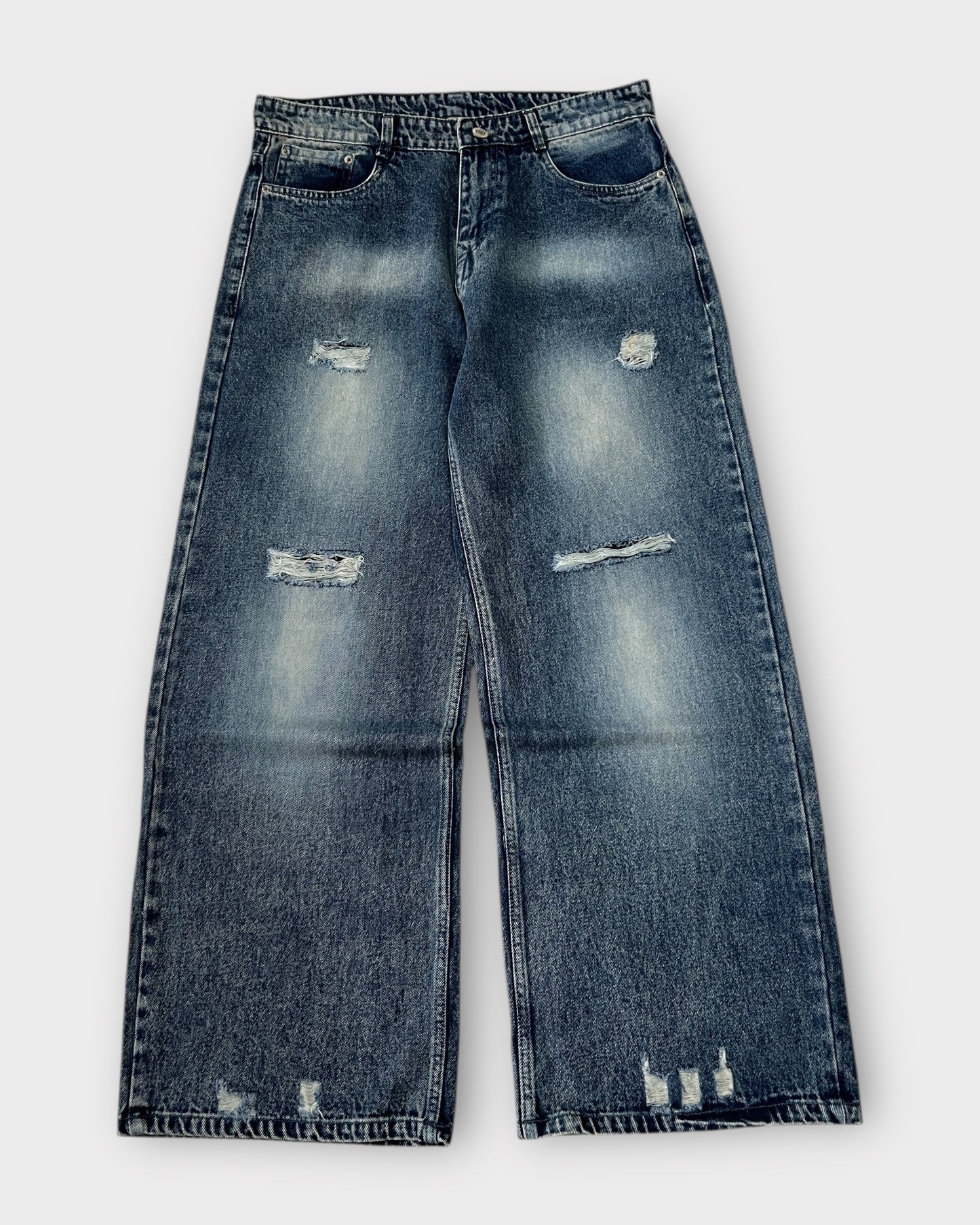 Distressed Indigo Wide Leg Baggy Jeans