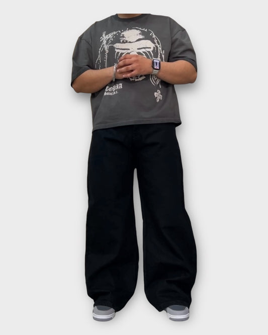 Jet Black Baggy Wide Leg Denim