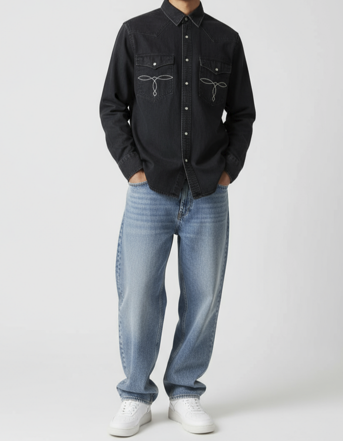 "Selling Fast" Western Cowboy Denim Shirt