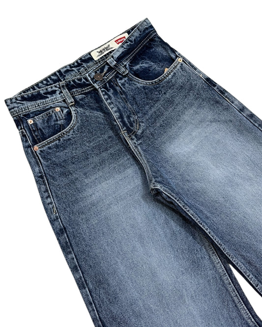 Dark Blue Stone Wash Baggy Wide Fit Jeans