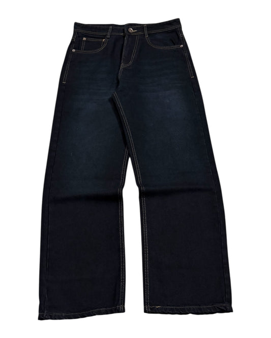 Dark Black Straight Wide Fit Jeans