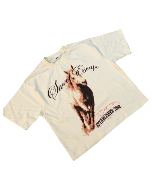 Boxy Fit Half Sleeve T-shirt - Sweet Escape - White