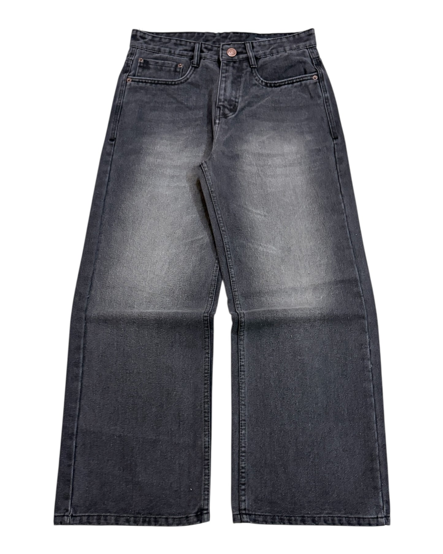 Grey Faded Straight Wide Fit Jeans