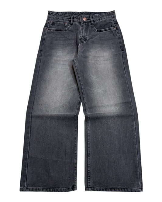 Grey Faded Straight Wide Fit Jeans
