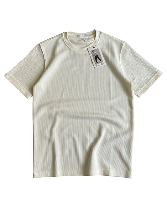 Waffle Knit T-Shirt - Cream White