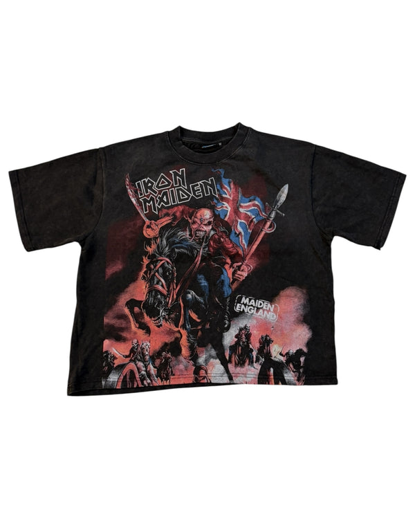 Boxy Fit Half Sleeve T-shirt - Iron Maiden Acid Wash