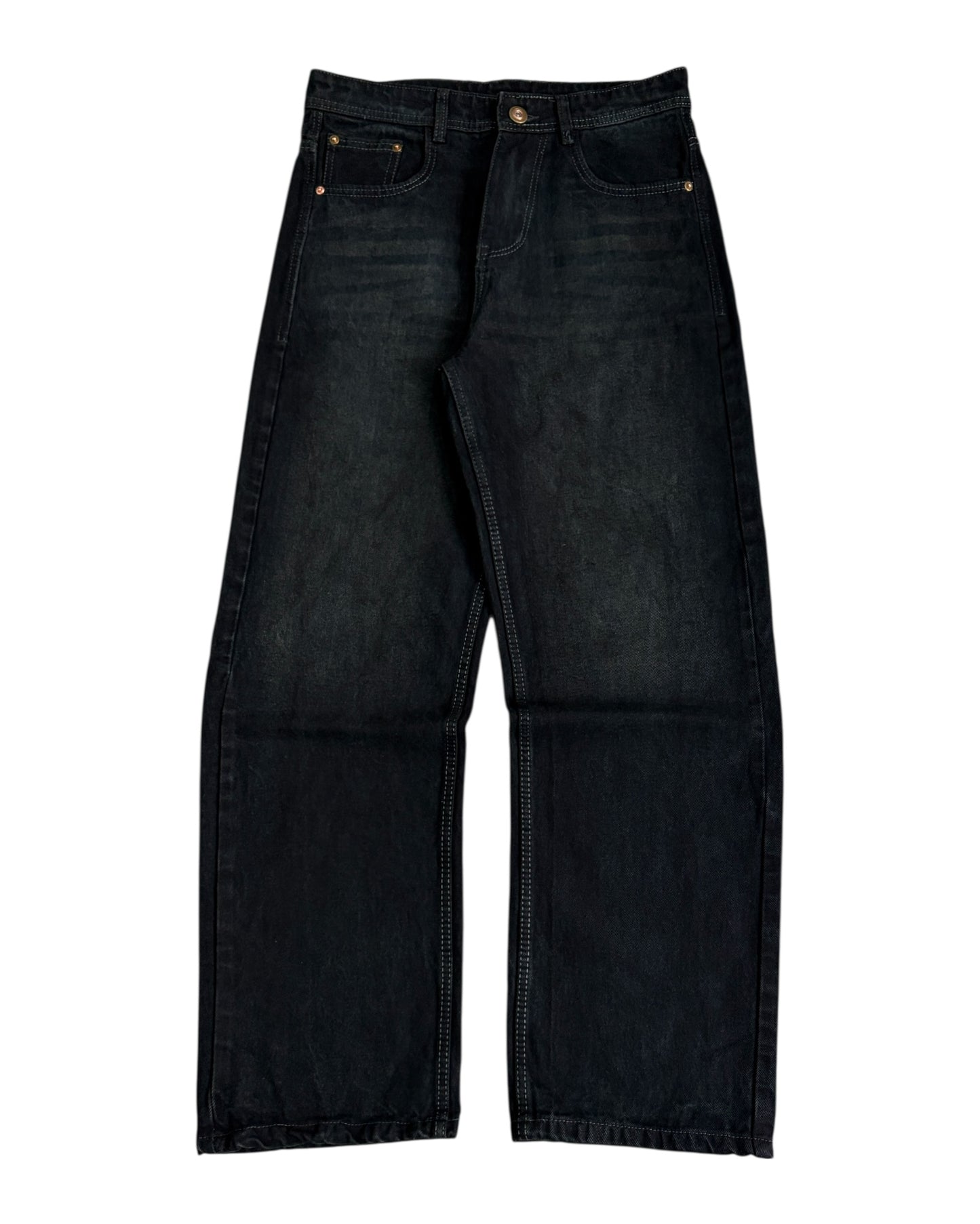 Black Dusty Wash Straight Wide Fit Denim