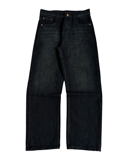 Black Dusty Wash Straight Wide Fit Denim