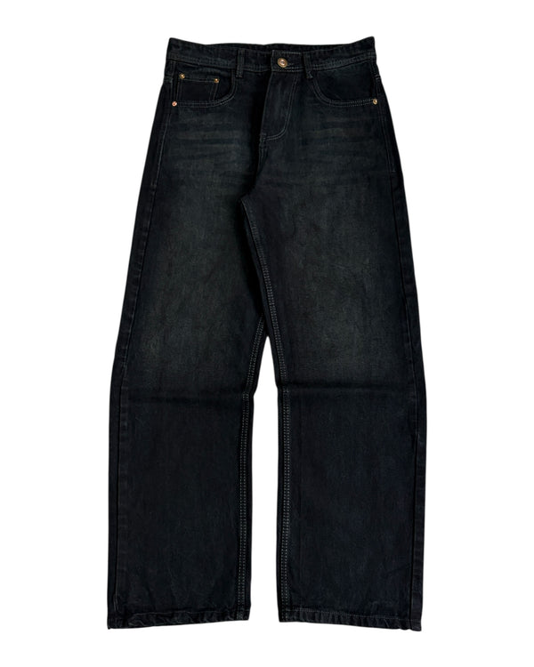 Black Dusty Wash Straight Wide Fit Denim