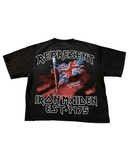 Boxy Fit Half Sleeve T-shirt - Iron Maiden Acid Wash
