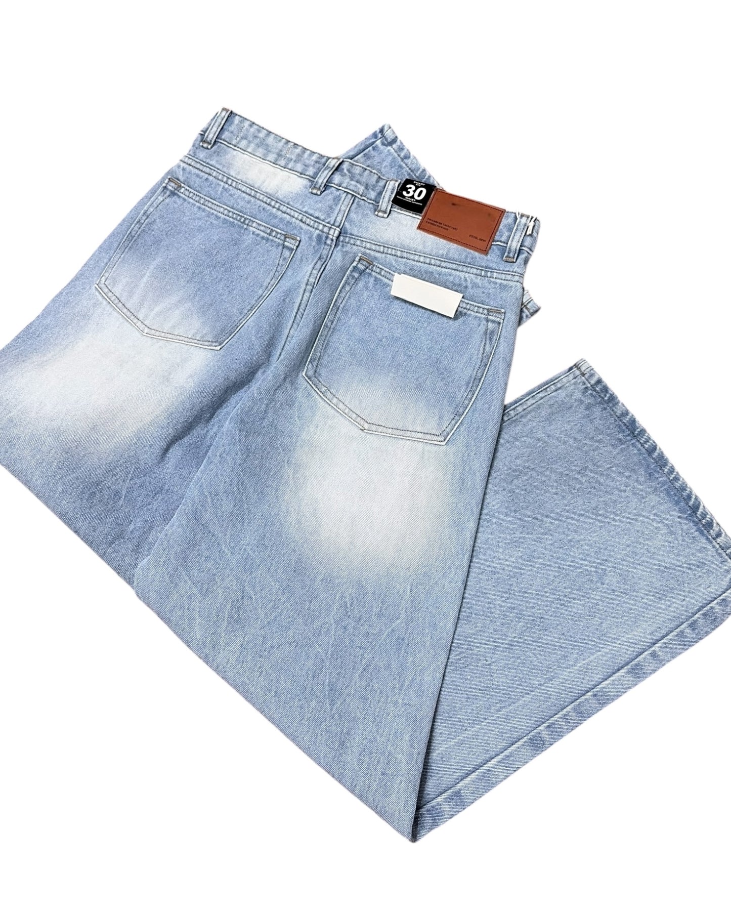 Light Blue Distressed Wide Fit Jeans