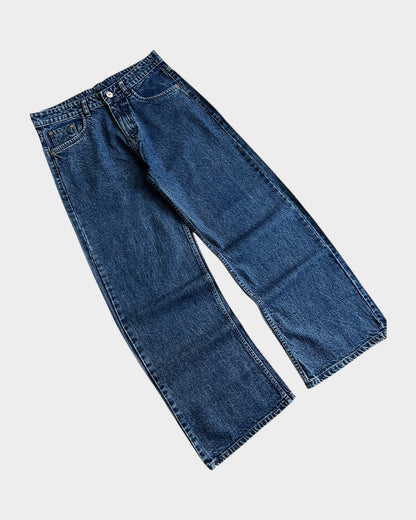 90s Retro Dark Blue Stone Wash Baggy Wide Denim