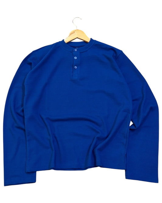*Best Seller* Henley Boxy Waffle Tee - Royal Blue